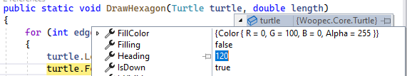 Screenshot from Visual Studio Debugging. Changing the values of a variable.