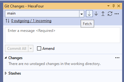 Screenshot of the 'Git Changes' window of Visual Studio