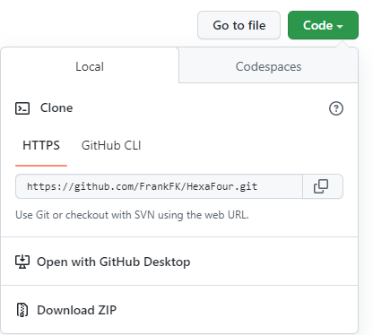 Screenshot of the 'Code' menu from GitHub