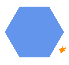 A blue hexagon with an orange turtle