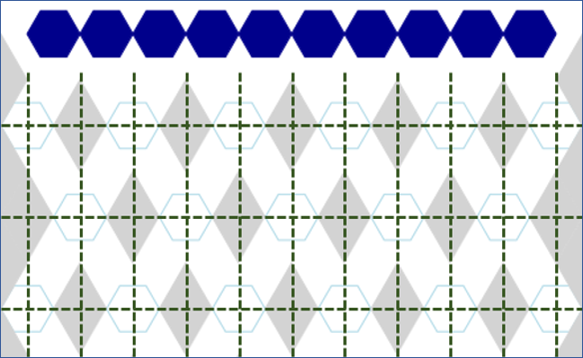 A game board with blue hexagons on top.