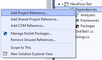 Menu for adding a dependency in Visual Studio