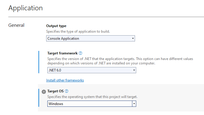 Visual Studio project settings for changing the Target OS