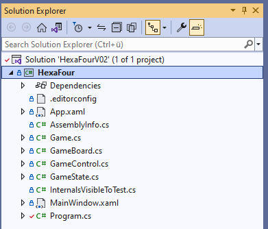 Visual Studio Solution Explorer, showing the content of a project