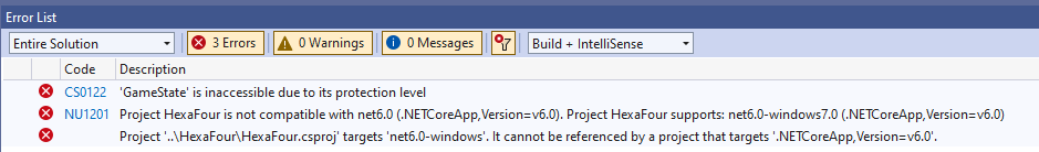 Error message NU1201 because of non compatible target settings of two projects