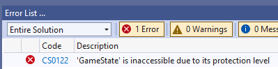 Error CS0122 because a test project can not reference the internals of another project