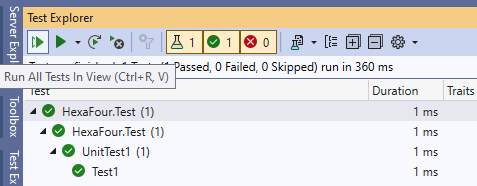 Visual Studio Test Explorer showing tests and their results