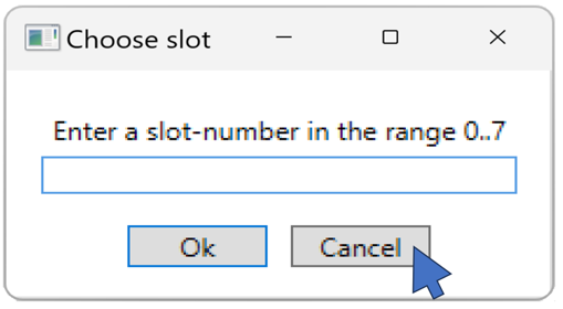 An input window for numerical input. Values between 0 and 7 are allowed. The mouse arrow is on the Cancel button.